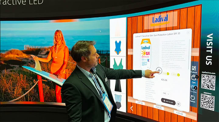 Interactive LED video wall with shoppable video and product details