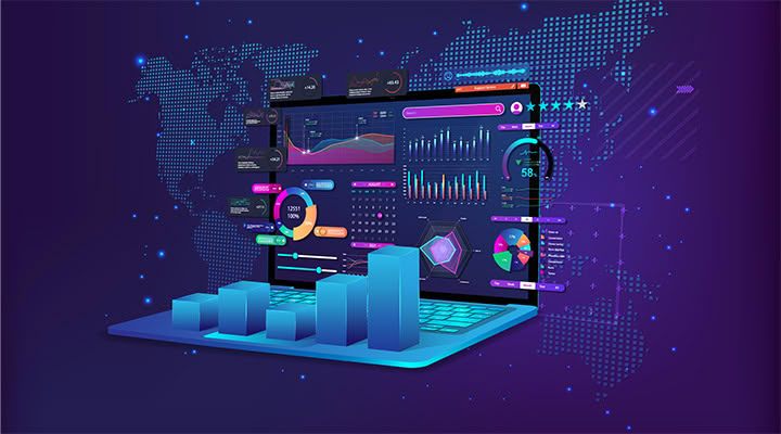 Touch analytics dashboard with charts and usage metrics