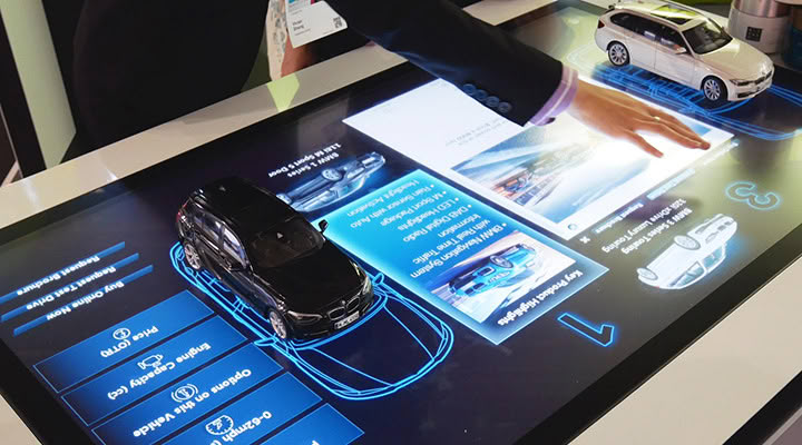 Touchscreen object recognition: model cars on a multitouch table show product info