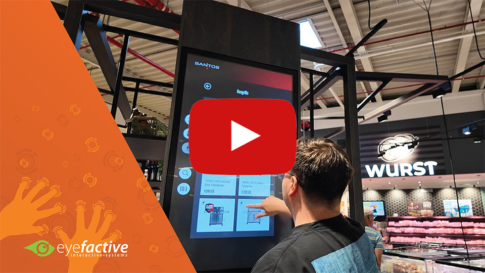 Interaktiver Touchscreen Kiosk in der Santos Grillwelt im EDEKA Center Florapark Magdeburg