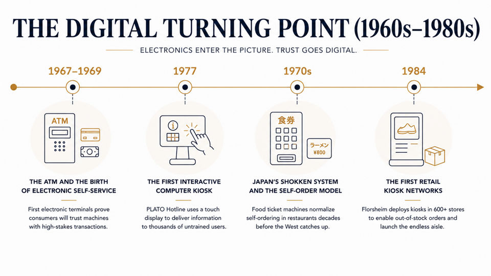 Timeline of the digital turning point from ATMs to the first computer kiosks